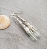 Hawaiian Jewelry Sea Glass Earrings, Seafoam Earrings Long Teardrop Earrings, Sea Glass Jewelry For Women Beach Jewelry Handmade Earrings