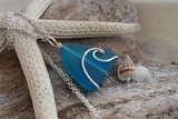 Hawaiian Jewelry Sea Glass Necklace, Wire Wave Necklace Teal Necklace, Unique Necklace Beach Jewelry For Her, Sea Glass Jewelry For Women