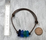 Updated Version - Hawaii leather cord unisex Quad "Blue Hawaii" sea glass bracelet and ankle bracelet, unisex jewelry for him or her