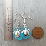 Hawaiian Jewelry Sea Glass Earrings, Twin Turtle Earrings Turquoise Blue Earrings, Sea Glass Birthday Gift (December Birthstone)