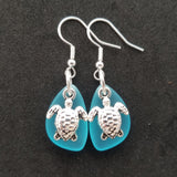 Hawaiian Jewelry Sea Glass Earrings, Twin Turtle Earrings Turquoise Blue Earrings, Sea Glass Birthday Gift (December Birthstone)