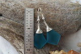 Made in Hawaii, Wire wrapped  blue sea glass earrings, gift wrapped, beach jewelry