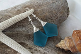 Made in Hawaii, Wire wrapped  blue sea glass earrings, gift wrapped, beach jewelry