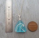 Handmade in Hawaii, wire wrapped ocean wave blue sea glass necklace, Sea glass jewelry, gift box