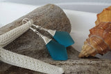 Made in Hawaii, Wire wrapped  blue sea glass earrings, gift wrapped, beach jewelry