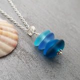 Handmade "Blue Hawaii" Beach Pebble Stacked sea glass necklace,   Hawaiian Gift, FREE gift wrap, Free Gift Message