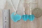 Handmade in Hawaii,"Full of Heart" sea glass necklace + earrings jewelry set,   gift box, Mother's Day gift