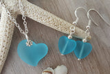 Handmade in Hawaii,"Full of Heart" sea glass necklace + earrings jewelry set,   gift box, Mother's Day gift