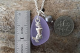 Handmade in Hawaii, "Magical Color Changing" purple sea glass necklace, Mermaid charm ,Natural pearl