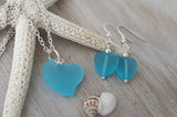 Handmade in Hawaii,"Full of Heart" sea glass necklace + earrings jewelry set,   gift box, Mother's Day gift