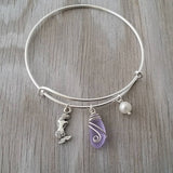 Handmade in Hawaii, wire wrapped "Magical Color Changing" Purple sea glass bracelet, Sea glass jewelry, Mermaid