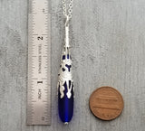 Hawaiian Jewelry Sea Glass Necklace, Cobalt Blue Necklace Long Teardrop Necklace, Beach Jewelry Birthday Gifts(September Birthstone Jewelry)