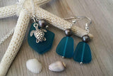 Hawaiian Jewelry Sea Glass Set, Teal Turtle Necklace Earrings Jewelry Set, Beachy Sea Glass Jewelry For Women Unique Jewelry Set