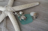 Hawaiian Jewelry Sea Glass Necklace, Aquamarine Necklace, Turtle Necklace Pearl Necklace, Ocean Beach Jewelry (March Birthstone Jewelry)