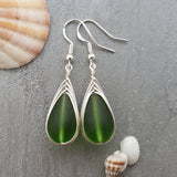 Hawaiian Jewelry Sea Glass Earrings, Braided Emerald Earrings Green Earrings Teardrop Earrings, Sea Glass Jewelry (May Birthstone Jewelry)