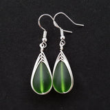 Hawaiian Jewelry Sea Glass Earrings, Braided Emerald Earrings Green Earrings Teardrop Earrings, Sea Glass Jewelry (May Birthstone Jewelry)