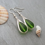 Hawaiian Jewelry Sea Glass Earrings, Braided Emerald Earrings Green Earrings Teardrop Earrings, Sea Glass Jewelry (May Birthstone Jewelry)
