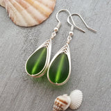 Hawaiian Jewelry Sea Glass Earrings, Braided Emerald Earrings Green Earrings Teardrop Earrings, Sea Glass Jewelry (May Birthstone Jewelry)