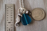 Hawaiian Jewelry Sea Glass Necklace, Teal Necklace Natural Pearl Seahorse Necklace Unique Necklace Beach Jewelry Sea Glass Jewelry For Women