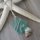 Hawaiian Jewelry Sea Glass Necklace, Wire Aquamarine Necklace, Unique Sea Glass Jewelry Beach Jewelry For Girls (March Birthstone Jewelry)