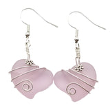 Hawaiian Jewelry Sea Glass Earrings, Wire Twin Heart Earrings Pink Earrings, Beach Jewelry (October Birthstone Jewelry)