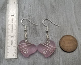 Hawaiian Jewelry Sea Glass Earrings, Wire Twin Heart Earrings Pink Earrings, Beach Jewelry (October Birthstone Jewelry)