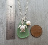 Hawaiian Jewelry Sea Glass Necklace, Peridot Green Necklace Turtle Necklace, Sea Glass Jewelry For Women Beachy Girls (August Birthstone)