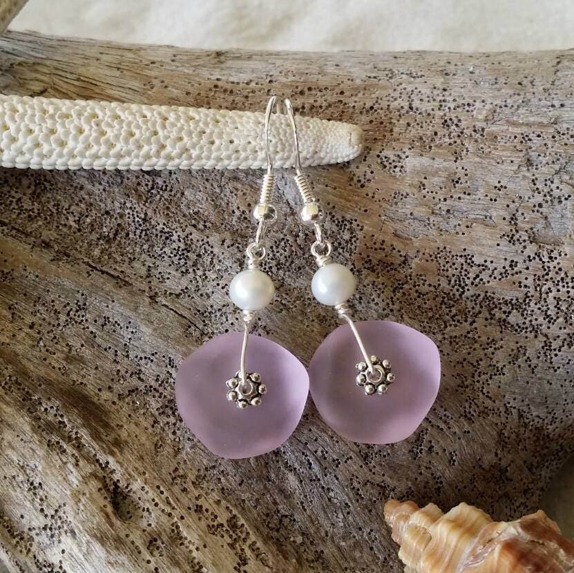 Hawaiian Jewelry Beach Glass Jewelry Pink Sea Glass Earrings