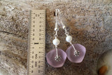 Hawaiian Jewelry Sea Glass Earrings, Pink Earrings Pearl Earrings, Sea Glass Jewelry Birthday Gift For Women (October Birthstone Jewelry)