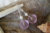 Hawaiian Jewelry Sea Glass Earrings, Pink Earrings Pearl Earrings, Sea Glass Jewelry Birthday Gift For Women (October Birthstone Jewelry)