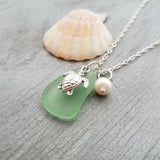 Hawaiian Jewelry Sea Glass Necklace, Peridot Green Necklace Turtle Necklace, Sea Glass Jewelry For Women Beachy Girls (August Birthstone)