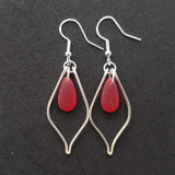 Hawaiian Jewelry Sea Glass Earrings, Wire Loop Red Earrings, Sea Glass Jewelry Beach Jewelry,  Birthday Gift (January Birthstone Jewelry)