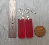 Hawaiian Jewelry Sea Glass Earrings, Rectangle Minimalist Earrings Ruby Red Earrings, Sea Glass Jewelry Birthday Gift (July Birthstone)