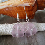 Hawaiian Jewelry Sea Glass Earrings, Wire Pink Earrings, Sea Glass Jewelry For Women Beach Jewelry Birthday Gift(October Birthstone Jewelry)