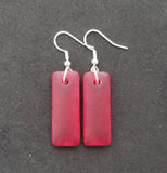 Hawaiian Jewelry Sea Glass Earrings, Rectangle Minimalist Earrings Ruby Red Earrings, Sea Glass Jewelry Birthday Gift (July Birthstone)