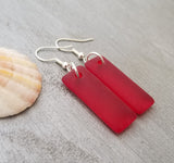 Hawaiian Jewelry Sea Glass Earrings, Rectangle Minimalist Earrings Ruby Red Earrings, Sea Glass Jewelry Birthday Gift (July Birthstone)