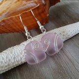 Hawaiian Jewelry Sea Glass Earrings, Wire Pink Earrings, Sea Glass Jewelry For Women Beach Jewelry Birthday Gift(October Birthstone Jewelry)