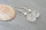 Hawaiian Jewelry Sea Glass Earrings, Crystal Earrings Pearl Earrings, Beach Jewelry Sea Glass Jewelry, Birthday Gift (April Birthstone Gift)
