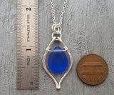 Hawaiian Jewelry Sea Glass Necklace, Hammered Wire Cobalt Blue Necklace, Sea Glass Jewelry Birthday Gifts (September Birthstone Jewelry)