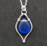 Hawaiian Jewelry Sea Glass Necklace, Hammered Wire Cobalt Blue Necklace, Sea Glass Jewelry Birthday Gifts (September Birthstone Jewelry)
