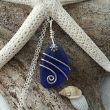 Hawaiian Jewelry Sea Glass Necklace, Wire Cobalt Blue Necklace, Sea Glass Jewelry For Women Birthday Gift (September Birthstone Jewelry)