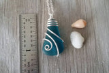 Handmade in Hawaii,  wire wrapped teal blue sea glass necklace,   gift for her, Sea glass jewelry.
