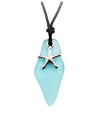 Hawaiian Jewelry Sea Glass Necklace, Turquoise Necklace Blue Necklace Starfish Necklace Leather Cord Necklace, (December Birthstone Jewelry)