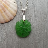 Hawaiian Jewelry Sea Glass Necklace, Emerald Necklace Green Necklace Sand Dollar Necklace, Sea Glass Jewelry (May Birthstone Jewelry Gift)