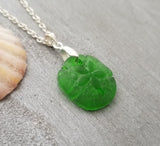 Hawaiian Jewelry Sea Glass Necklace, Emerald Necklace Green Necklace Sand Dollar Necklace, Sea Glass Jewelry (May Birthstone Jewelry Gift)