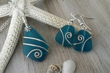 Hawaiian Jewelry Sea Glass Set, Wired Wrapped Teal Necklace Earrings Jewelry Set, Beachy Sea Glass Jewelry For Women Unique Jewelry Set