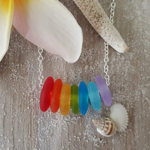 Hawaii is called "Rainbow State", bring home some "Hawaii Rainbow" with this sea glass necklace, Hawaiian Gift, FREE gift wrap