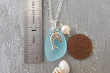 Hawaiian Jewelry Sea Glass Necklace, Dolphin Necklace Turquoise Blue Necklace, Pearl Sea Glass Jewelry Birthday Gift (December Birthstone)