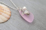 Hawaiian Jewelry Sea Glass Necklace, Pink Necklace Turtle Necklace Pearl Beach Sea Glass Jewelry Birthday Gift For Girl (October Birthstone)