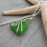 Hawaiian Jewelry Genuine Natural Sea Glass Necklace, Wire Peridot Necklace Green Necklace, Unique Sea Glass Jewelry For Women Beach Jewelry